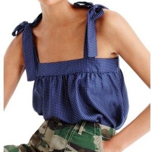 J. CREW TIE SHOULDER TOP IN SILK MINI POLKA DOTS NWT 2T